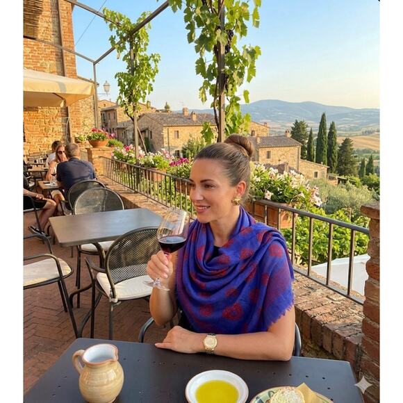 VERSACE Medusa Head Scarf Royal Blue and Ruby Red Print NWT - Picture 3 of 6